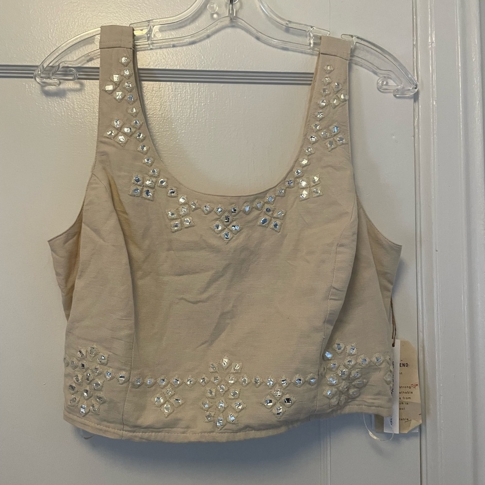 NWT Embellished Beige Crop Top